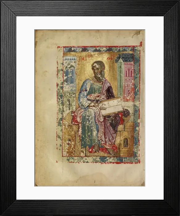 Framed Print : Saint Matthew Seated; Gospel Book, early 13th century. Creator: Unknown Framed Print : Saint Matthew Seated; Gospel Book, early 13th century. Creator: Unknown