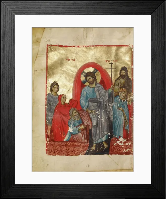 Framed Print : The Descent into Limbo; Gospel Book, late 13th century. Creator: Unknown