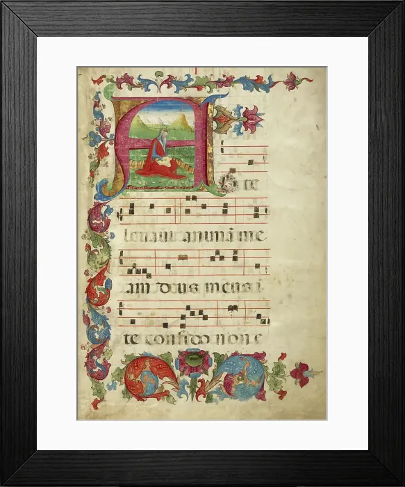 Framed Print : Initial A: David Playing the Psaltery; Gradual, about 1460-1480. Creator: Unknown Framed Print : Initial A: David Playing the Psaltery; Gradual, about 1460-1480. Creator: Unknown