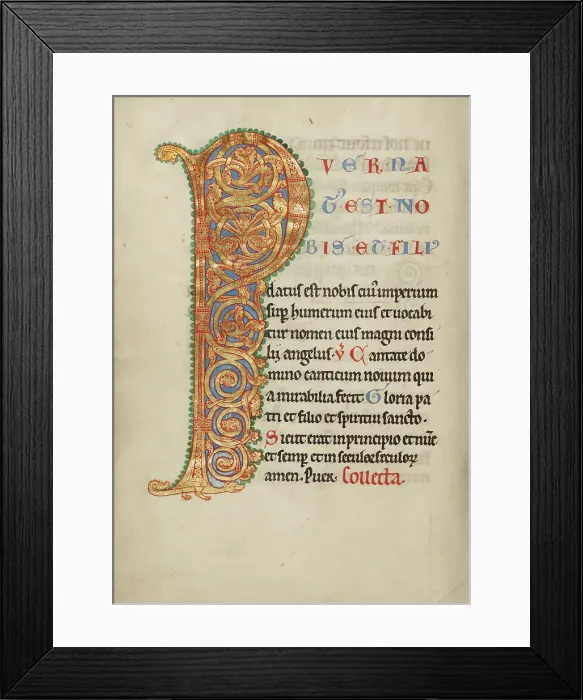 Framed Print : Inhabited Initial P; Missal, about 1180. Creator: Unknown Framed Print : Inhabited Initial P; Missal, about 1180. Creator: Unknown