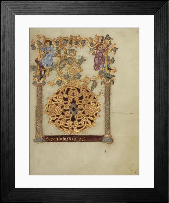 Framed Print : Decorated Initial D; Sacramentary, first quarter of 11th century. Creator: Unknown Framed Print : Decorated Initial D; Sacramentary, first quarter of 11th century. Creator: Unknown