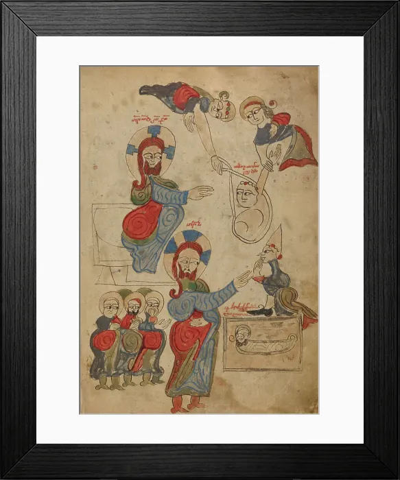 Framed Print : The Healing of the Paralytic; The Raising of Lazarus; Gospel Book, 1386. Creator: Unknown Framed Print : The Healing of the Paralytic; The Raising of Lazarus; Gospel Book, 1386. Creator: Unknown