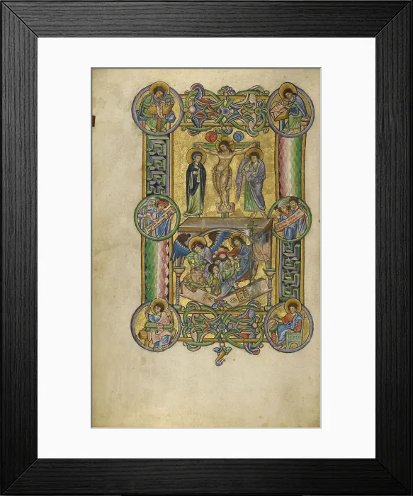 Framed Print : The Crucifixion and The Harrowing of Hell; New Testament, late 12th century. Creator: Unknown Framed Print : The Crucifixion and The Harrowing of Hell; New Testament, late 12th century. Creator: Unknown