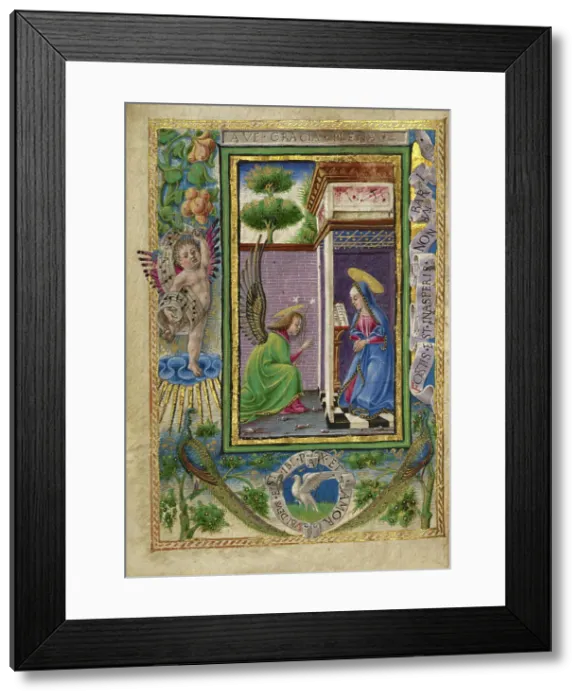 Framed Print : The Annunciation; Gualenghi-d'Este Hours, about 1469. Creator: Taddeo Crivelli Framed Print : The Annunciation; Gualenghi-d'Este Hours, about 1469. Creator: Taddeo Crivelli