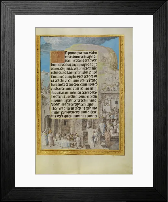 Framed Print : Border with Scenes from the Life of Saint John; Spinola Hours, about 1510-1520. Creator: Master of the Lubeck Bible