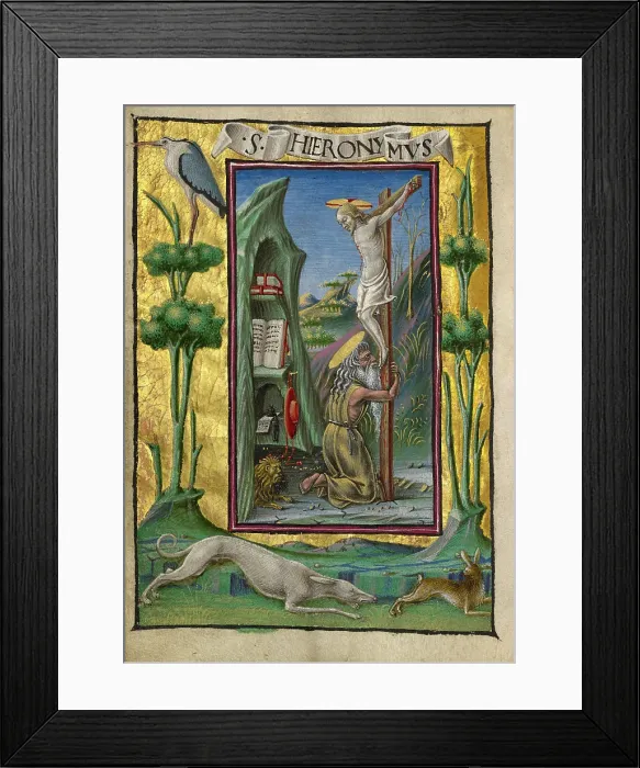 Framed Print : Saint Jerome in the Desert; Gualenghi-d'Este Hours, about 1469. Creator: Taddeo Crivelli Framed Print : Saint Jerome in the Desert; Gualenghi-d'Este Hours, about 1469. Creator: Taddeo Crivelli
