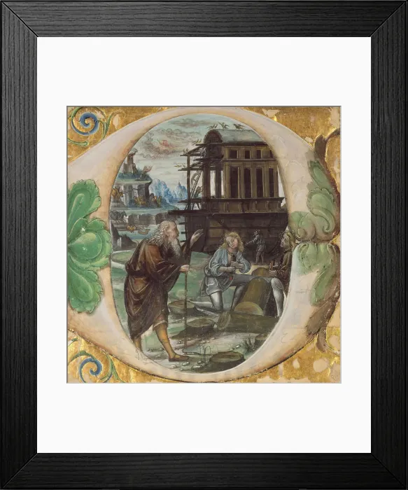 Framed Print : Initial D: Noah Directing the Construction of the Ark; Antiphonal, about 1495-1510. Creator: Master B.F Framed Print : Initial D: Noah Directing the Construction of the Ark; Antiphonal, about 1495-1510. Creator: Master B.F