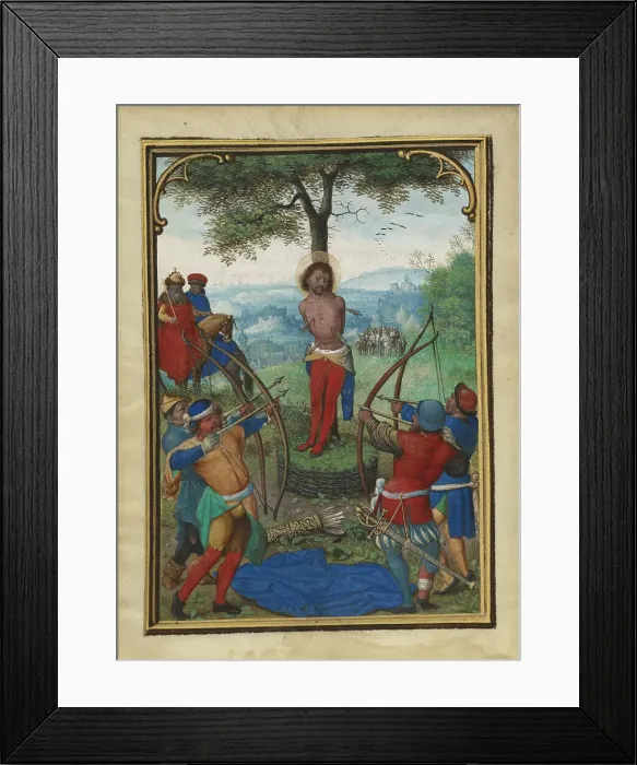 Framed Print : The Martyrdom of Saint Sebastian; Munich-Montserrat Hours, about 1535-1540. Creator: Simon Bening Framed Print : The Martyrdom of Saint Sebastian; Munich-Montserrat Hours, about 1535-1540. Creator: Simon Bening
