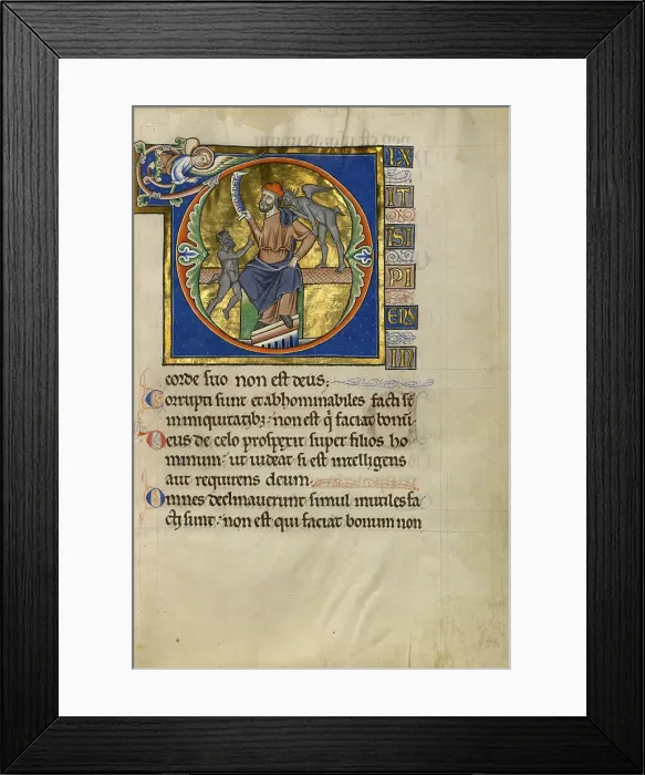 Framed Print : Initial D: The Fool with Two Demons; Psalter, after 1205. Creator: Master of Ingeborg Psalter Framed Print : Initial D: The Fool with Two Demons; Psalter, after 1205. Creator: Master of Ingeborg Psalter