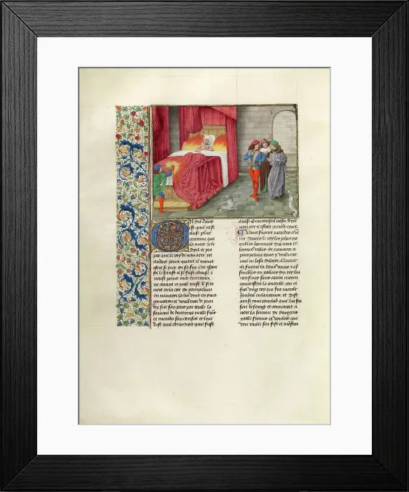 Framed Print : The Bed of the King of Navarre Set on Fire; Chroniques (Book Three), about 1480-1483. Creator: Master of the Getty Froissart Framed Print : The Bed of the King of Navarre Set on Fire; Chroniques (Book Three), about 1480-1483. Creator: Master of the Getty Froissart