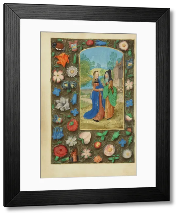 Framed Print : The Visitation; Crohin-La Fontaine Hours, about 1480-1485 ?. Creator: Master of the Dresden Prayer Book Framed Print : The Visitation; Crohin-La Fontaine Hours, about 1480-1485 ?. Creator: Master of the Dresden Prayer Book