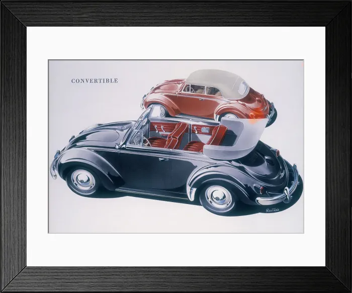 Framed Print : Poster advertising a Volkswagen Convertible, 1959 Framed Print : Poster advertising a Volkswagen Convertible, 1959