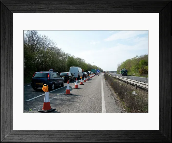 Framed Print : Traffic Jam on A27 roadworks in Sussex near Arundel Framed Print : Traffic Jam on A27 roadworks in Sussex near Arundel