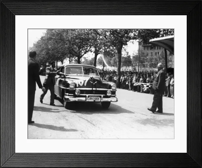 Framed Print : Paul Frere in a Chrysler Saloon V8, in the Mille Miglia, 1953 Framed Print : Paul Frere in a Chrysler Saloon V8, in the Mille Miglia, 1953