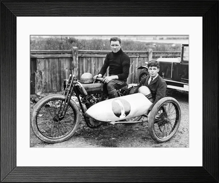 Framed Print : FW Dixon on a Harley-Davidson, with a passenger in the sidecar, 1921 Framed Print : FW Dixon on a Harley-Davidson, with a passenger in the sidecar, 1921