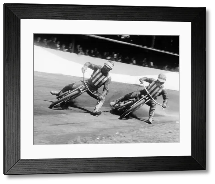 Framed Print : Dick Bradley (on the left) and Alby Golden at a speedway track, Exeter, c1952-c1953 Framed Print : Dick Bradley (on the left) and Alby Golden at a speedway track, Exeter, c1952-c1953