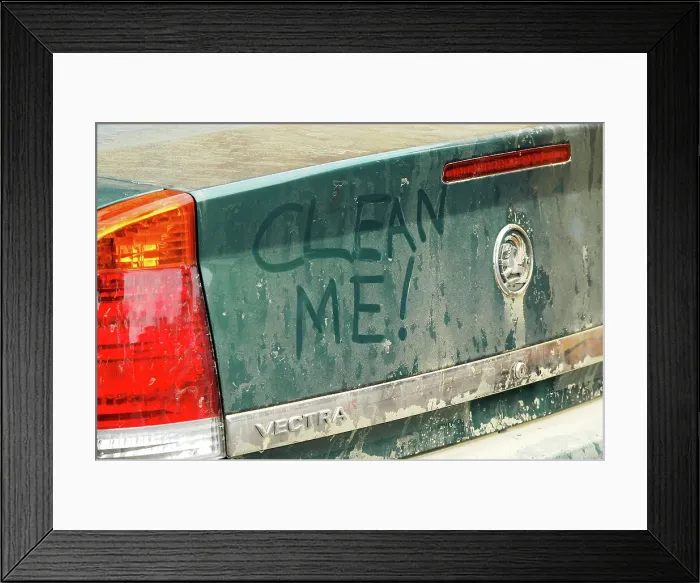 Framed Print : Graffiti on dirty Vauxhall Vectra 2003 Framed Print : Graffiti on dirty Vauxhall Vectra 2003