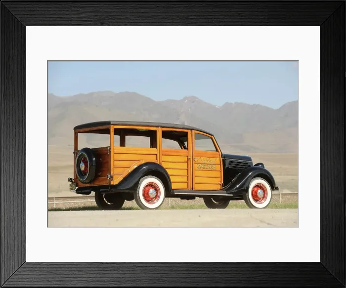 Framed Print : Ford woodie deluxe station wagon 1935. Artist: Simon Clay Framed Print : Ford woodie deluxe station wagon 1935. Artist: Simon Clay