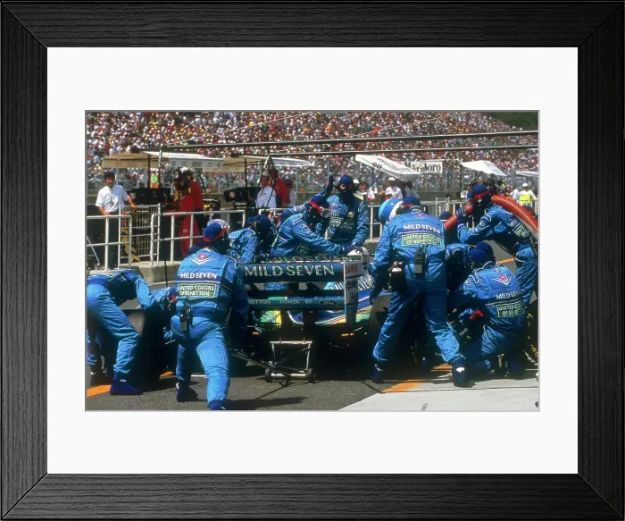 Framed Print : Pit stop for Michael Schumacher's Benetton-Ford, 1994 Framed Print : Pit stop for Michael Schumacher's Benetton-Ford, 1994