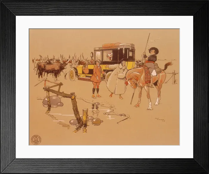 Framed Print : A Berliet car stuck in the middle of cattle, 1906 Framed Print : A Berliet car stuck in the middle of cattle, 1906