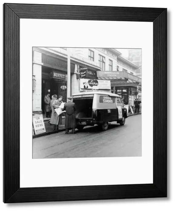 Framed Print : 1958 Bedford CA van delivering the Evening Standard, London, 1958 Framed Print : 1958 Bedford CA van delivering the Evening Standard, London, 1958