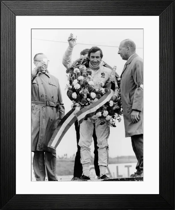 Framed Print : Jackie Stewart, celebrating victory at The Dutch Grand Prix, Zandvoort, 1968 Framed Print : Jackie Stewart, celebrating victory at The Dutch Grand Prix, Zandvoort, 1968