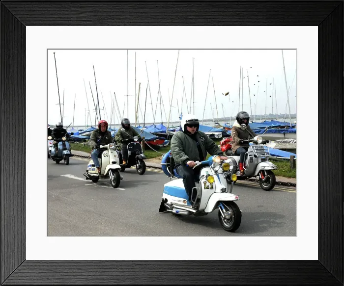 Framed Print : Group of Mods on their Scooters at Mudeford 2008 Framed Print : Group of Mods on their Scooters at Mudeford 2008