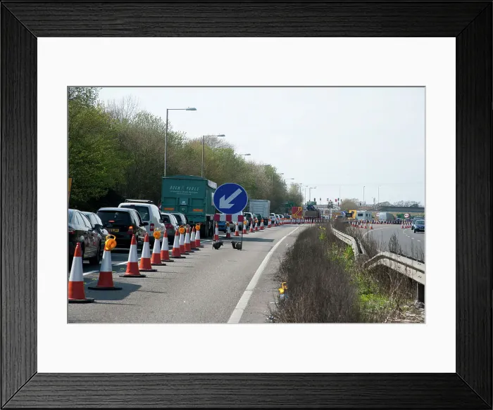 Framed Print : Traffic Jam on A27 roadworks in Sussex near Arundel Framed Print : Traffic Jam on A27 roadworks in Sussex near Arundel