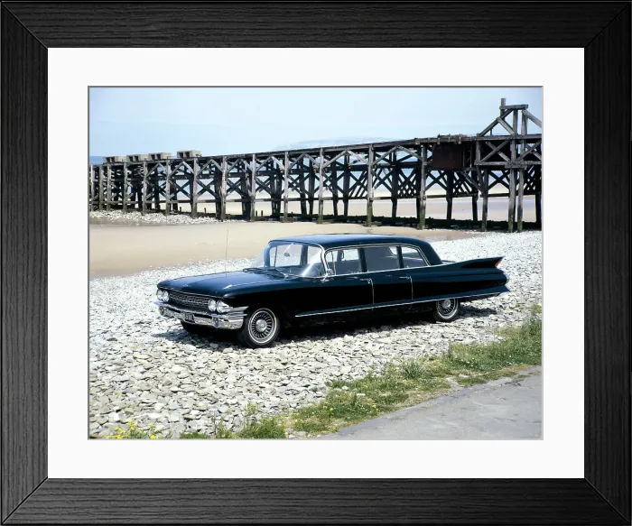 Framed Print : A 1961 Cadillac Presidential limousine on a beach Framed Print : A 1961 Cadillac Presidential limousine on a beach
