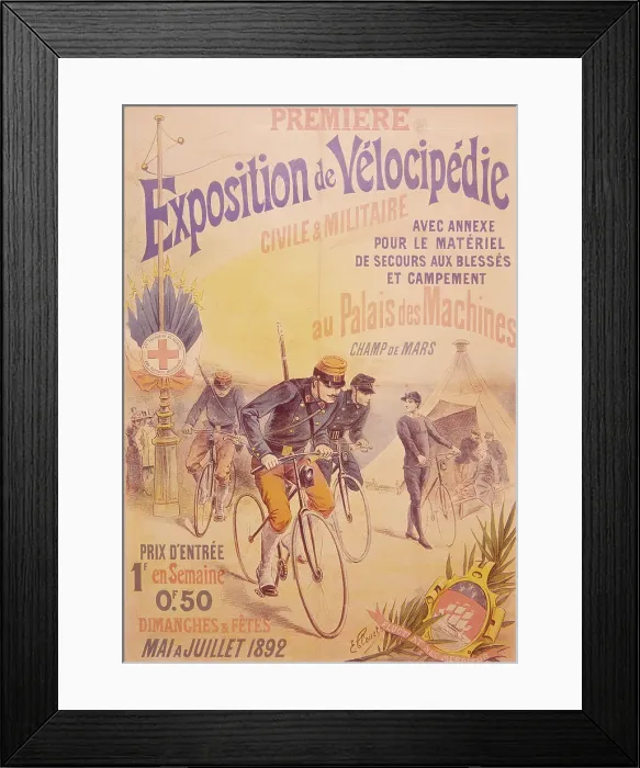 Framed Print : Poster advertising a bicycle exposition, 1892. Artist: E Clouet Framed Print : Poster advertising a bicycle exposition, 1892. Artist: E Clouet