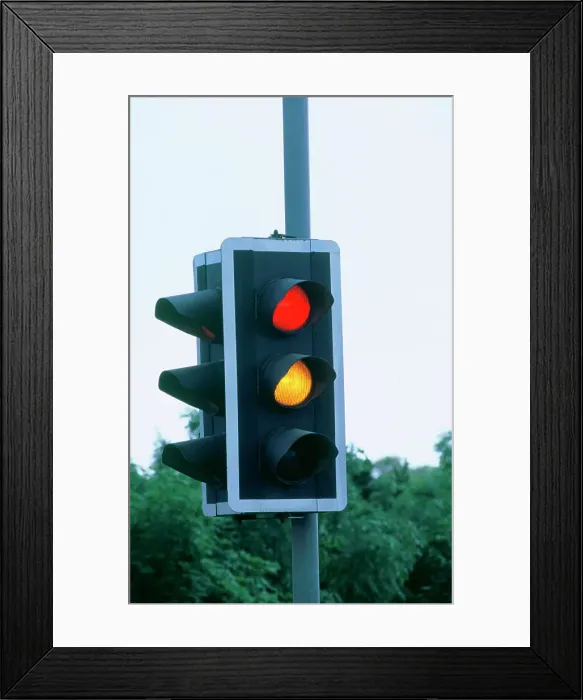 Framed Print : Set of Traffic lights about to turn green Framed Print : Set of Traffic lights about to turn green