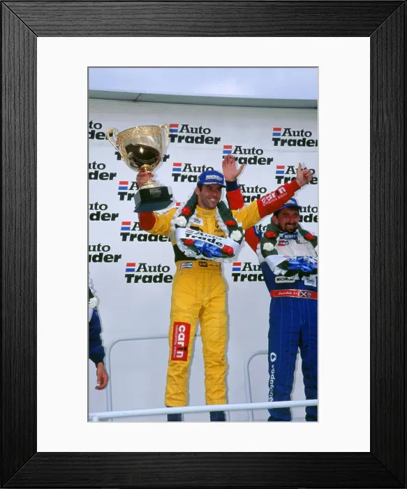Framed Print : Alain Menu.British touring car driver celebrates victory Framed Print : Alain Menu.British touring car driver celebrates victory