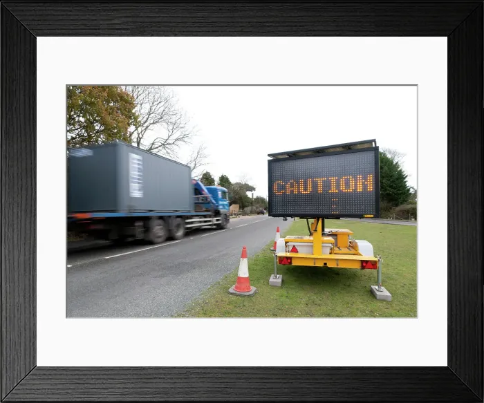 Framed Print : Mobile road matrix sign Framed Print : Mobile road matrix sign