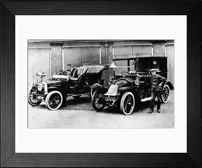 Framed Print : Chauffeurs with a 1906 Daimler and Renault, c1906 Framed Print : Chauffeurs with a 1906 Daimler and Renault, c1906