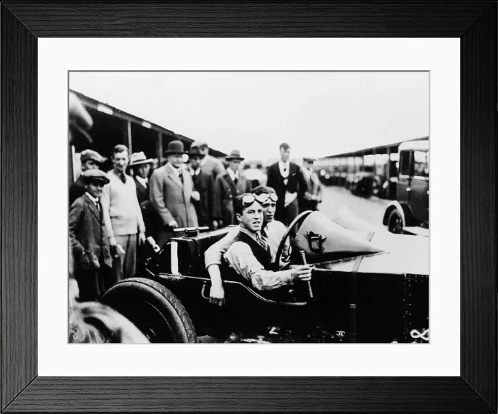 Framed Print : Jack Barclay in a Vauxhall TT car at Brooklands, Surrey Framed Print : Jack Barclay in a Vauxhall TT car at Brooklands, Surrey