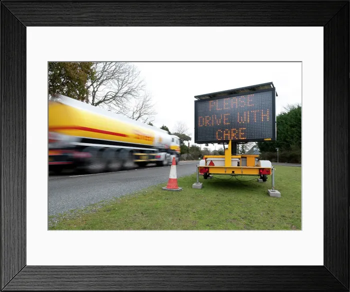 Framed Print : Mobile road matrix sign Framed Print : Mobile road matrix sign