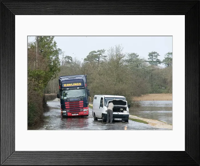 Framed Print : Van stranded in floods at Beaulieu 2008 Framed Print : Van stranded in floods at Beaulieu 2008