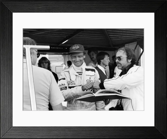 Framed Print : Niki Lauda, F1 driver for Marlboro McLaren, at the European Grand Prix, Brands Hatch, Kent, 1983 Framed Print : Niki Lauda, F1 driver for Marlboro McLaren, at the European Grand Prix, Brands Hatch, Kent, 1983