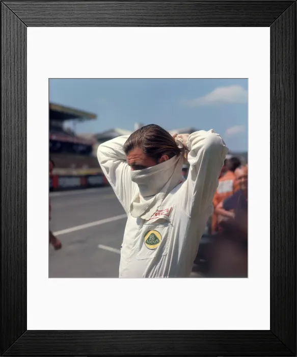 Framed Print : Graham Hill getting ready for the French Grand Prix, Le Mans, France, 1967 Framed Print : Graham Hill getting ready for the French Grand Prix, Le Mans, France, 1967