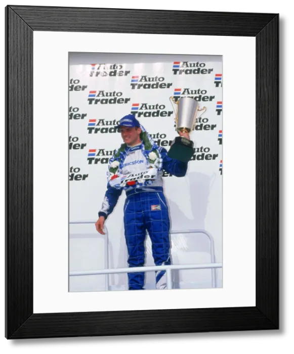 Framed Print : Rickard Rydell celebrates victory.British touring cars.Thruxton Framed Print : Rickard Rydell celebrates victory.British touring cars.Thruxton