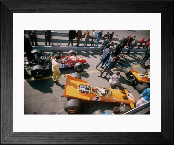 Framed Print : Denny Hulme's McLaren Ford at the British Grand Prix, Silverstone, Northamptonshire, 1969 Framed Print : Denny Hulme's McLaren Ford at the British Grand Prix, Silverstone, Northamptonshire, 1969