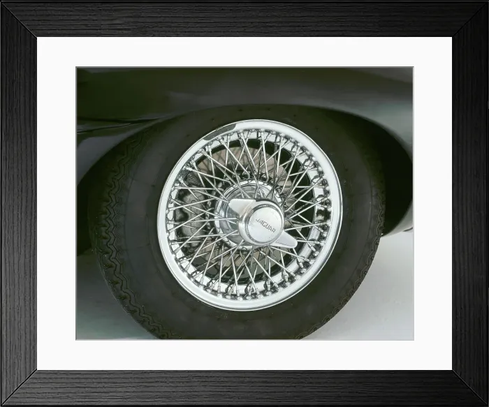 Framed Print : 1964 Jaguar E type 3.8 chrome wire wheel Framed Print : 1964 Jaguar E type 3.8 chrome wire wheel