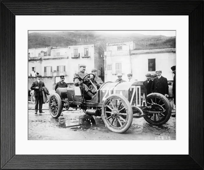 Framed Print : Vincenzo Lancia taking part in the Targa Florio race, Sicily, April 1907 Framed Print : Vincenzo Lancia taking part in the Targa Florio race, Sicily, April 1907