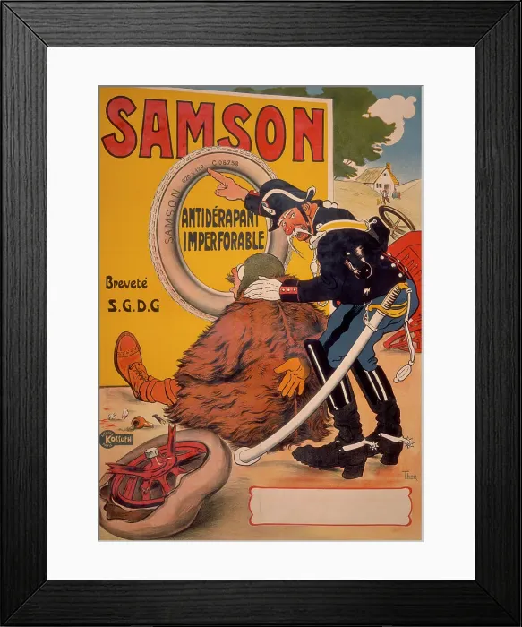 Framed Print : Poster advertising Samson tyres, 1905. Artist: Thor Framed Print : Poster advertising Samson tyres, 1905. Artist: Thor
