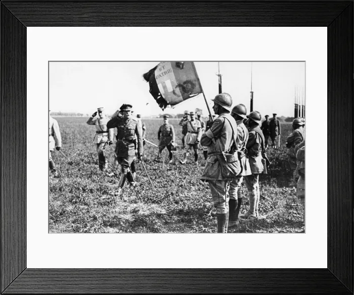 Framed Print : Field Marshal Sir Douglas Haig saluting an Infantry flag, WWI, c1914-c1918 Framed Print : Field Marshal Sir Douglas Haig saluting an Infantry flag, WWI, c1914-c1918