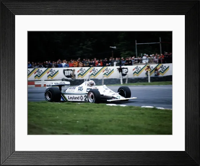 Framed Print : Alan Jones racing a Williams-Cosworth FW07B, British Grand Prix, Brands Hatch, 1980 Framed Print : Alan Jones racing a Williams-Cosworth FW07B, British Grand Prix, Brands Hatch, 1980