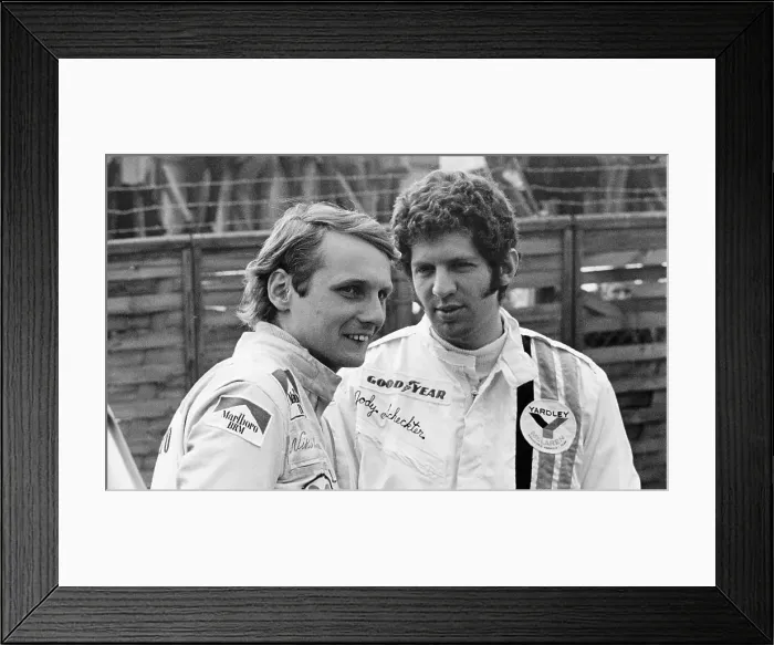 Framed Print : Niki Lauda and Jody Schekter, Race of Champions, Brands Hatch, Kent, 1973 Framed Print : Niki Lauda and Jody Schekter, Race of Champions, Brands Hatch, Kent, 1973