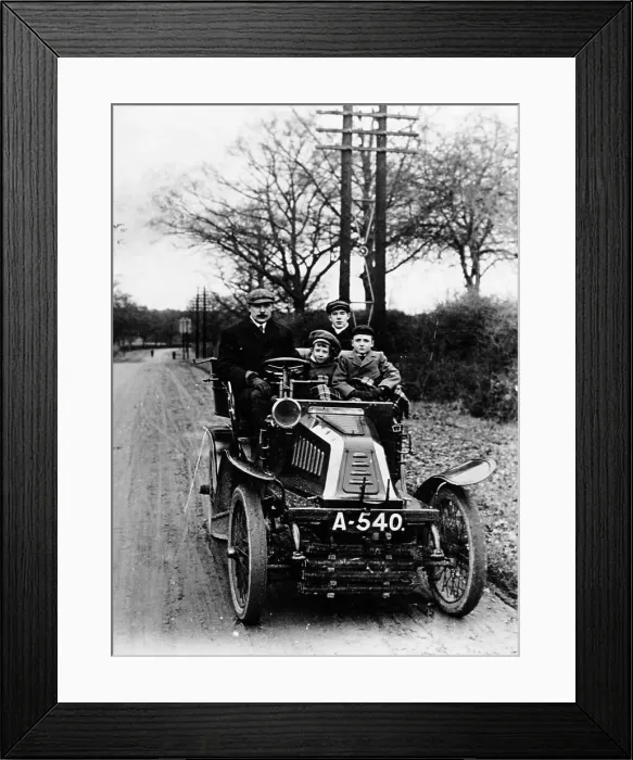 Framed Print : A man and boys in a De Dion car, 1908 Framed Print : A man and boys in a De Dion car, 1908