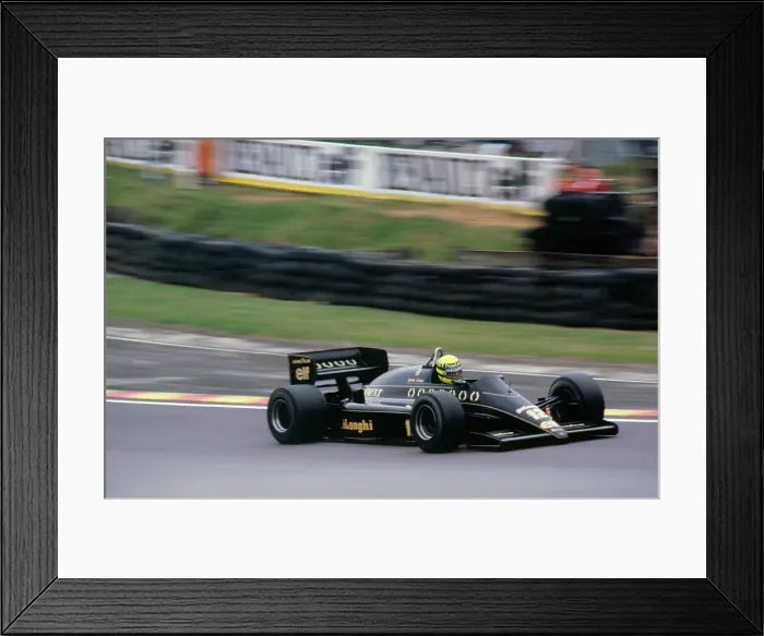 Framed Print : Ayrton Senna in the Lotus 98T at 1985 British Grand Prix Brands Hatch Framed Print : Ayrton Senna in the Lotus 98T at 1985 British Grand Prix Brands Hatch