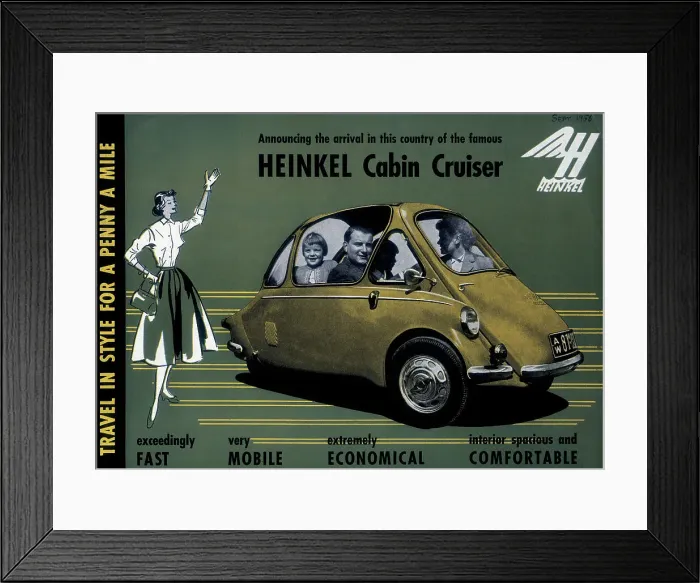 Framed Print : Poster advertising a Heinkel Cabin Cruiser, 1956 Framed Print : Poster advertising a Heinkel Cabin Cruiser, 1956